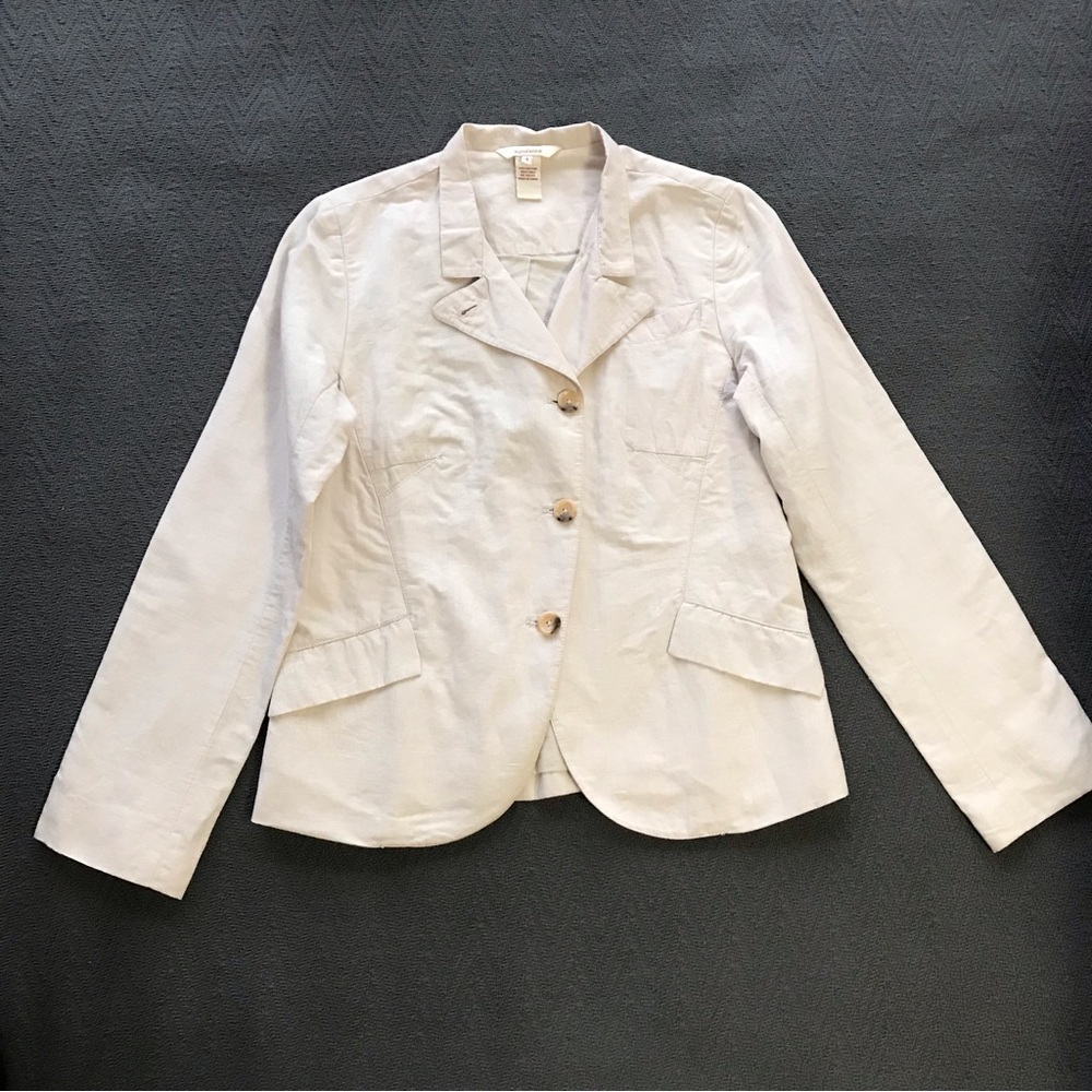 Sundance Cotton Linen Blazer Natural Khaki Stone Tan Color Size 4
